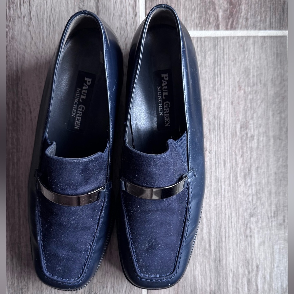 Paul Green Women's Navy Lug Sole Suede and Patent Leather Loafers